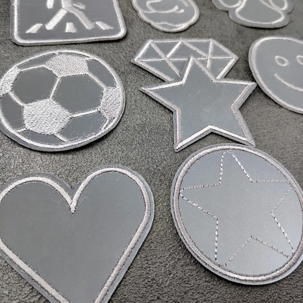 Reflective Material Heart Star Patch for Clothing Iron On Embroidered Sewing Applique Sew-On Fabric Badge Apparel Accessories