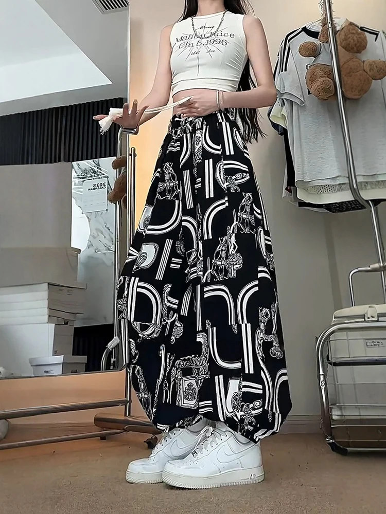 

Qui Dry Ice Silk Lantern Pants Men Women Summer Thin Oversize Wide Leg Harlan Pants Straight Cut Elastic Waist Long Trousers