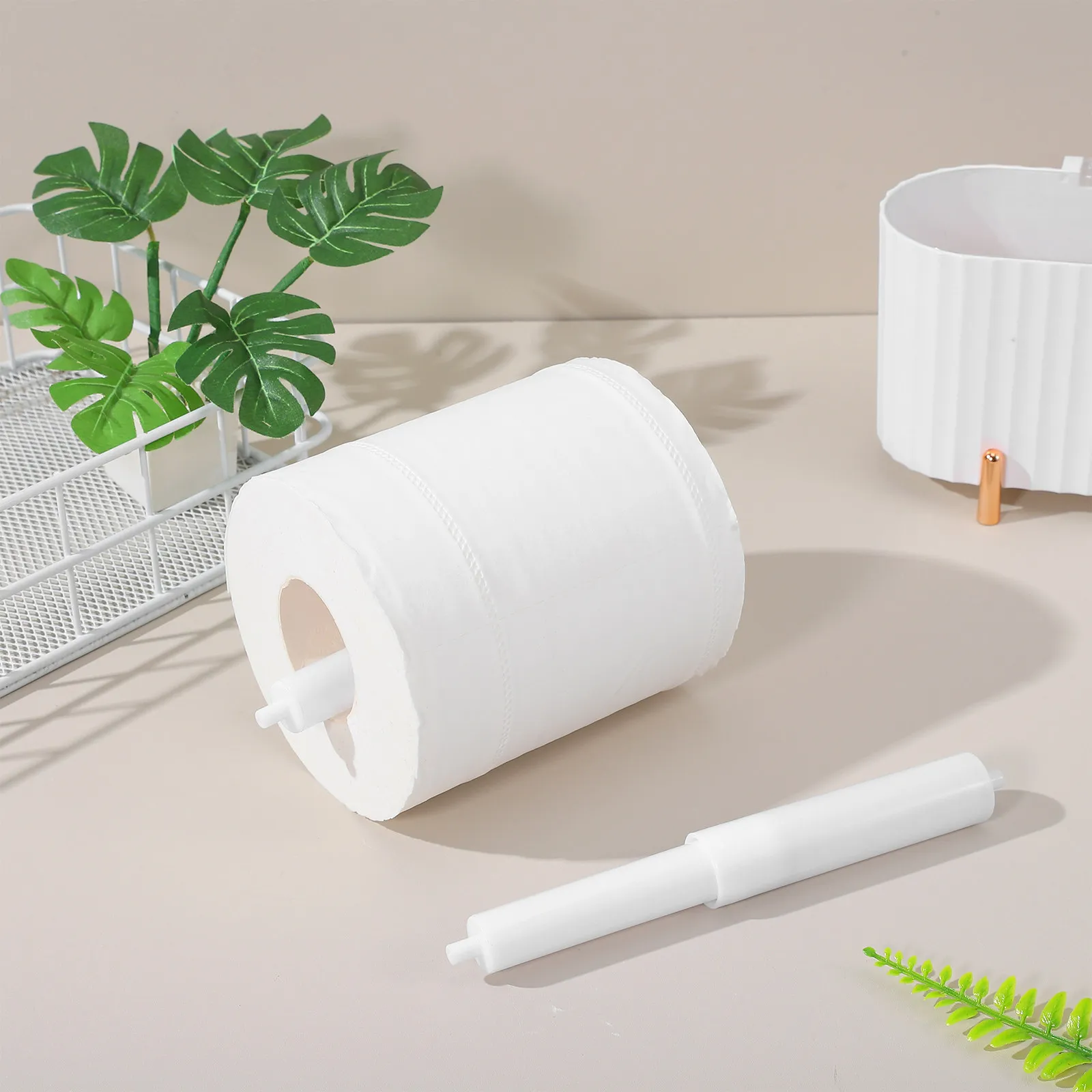 2Pcs Spring Loaded Toilet Paper Holder Replacement Rod Retractable Roller Spindle Easy Install Plastic Tissue Roll Holder