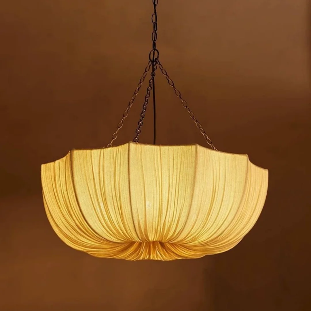 LINCCW Minimalist Wabi Sabi Fabric Chandelier Living Dining Room Bedroom Pendant Lamp Lustre RestaurantBar Hanging Light Fixture