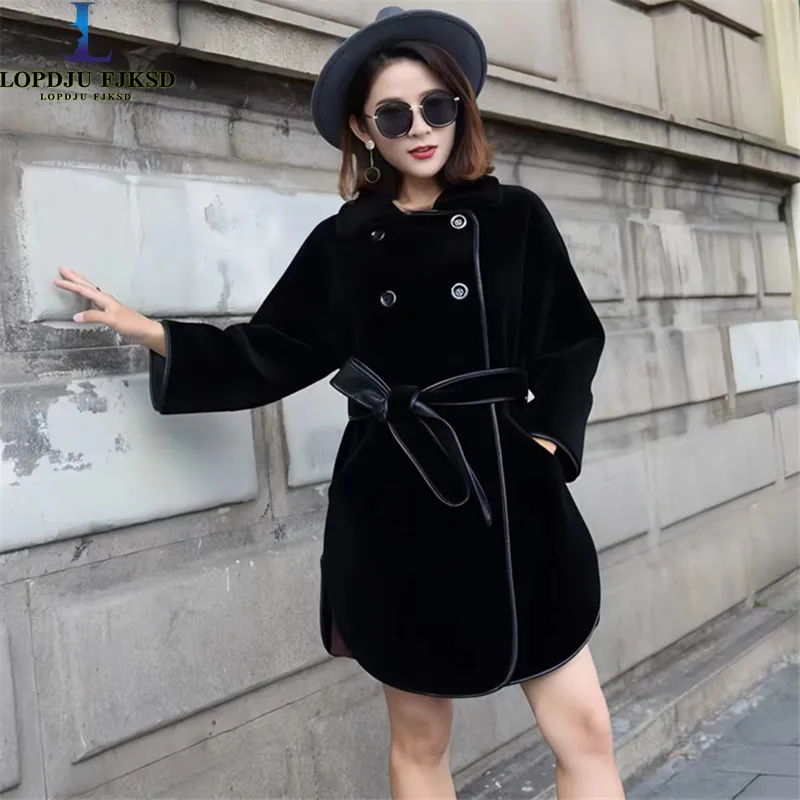 

Women's Adjustable Waist Real Lamb Fur Coat, Sheepskin Jacket, Medium Long, Double Wear Overcoat, Female Clothing, Winter, New