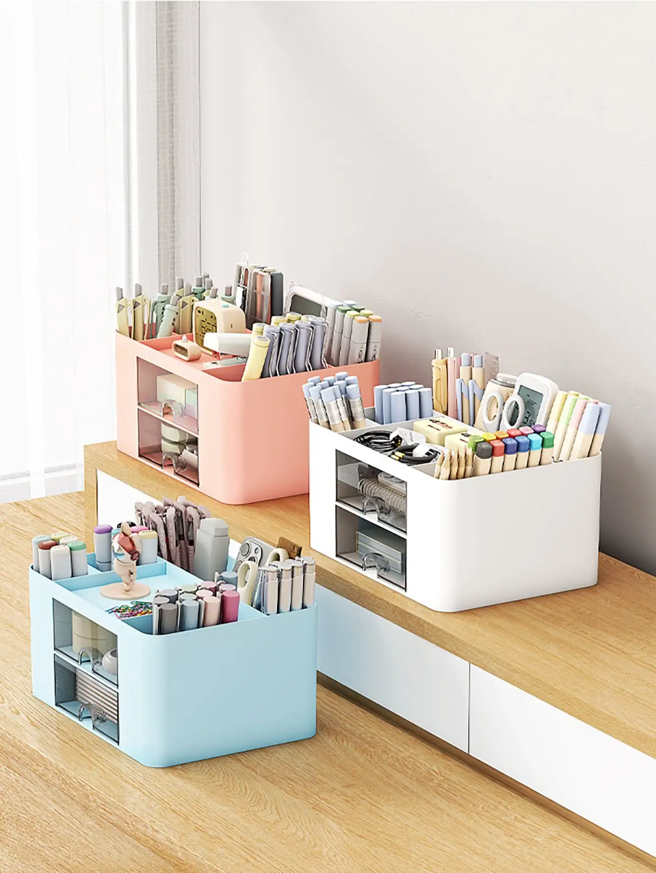

2-Drawer Desktop Organizer, Multifunctional Pen Holder, 5-Compartment Desktop Organizer And Storage, Office Desk Organizer