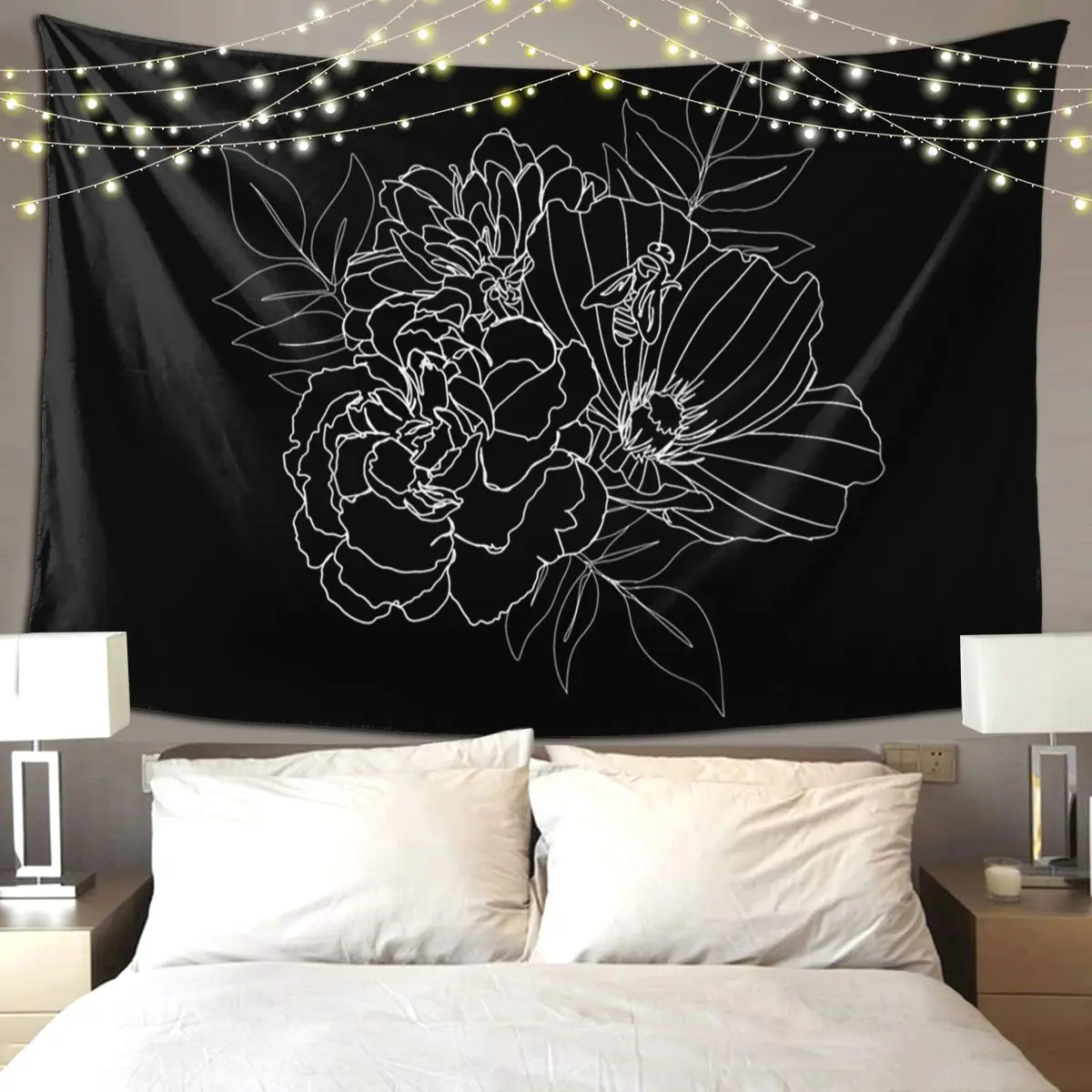 

Black Floral Arrangment Tapestry Funny Wall Hanging Aesthetic Home Decoration Tapestries for Living Room Bedroom Dorm Room