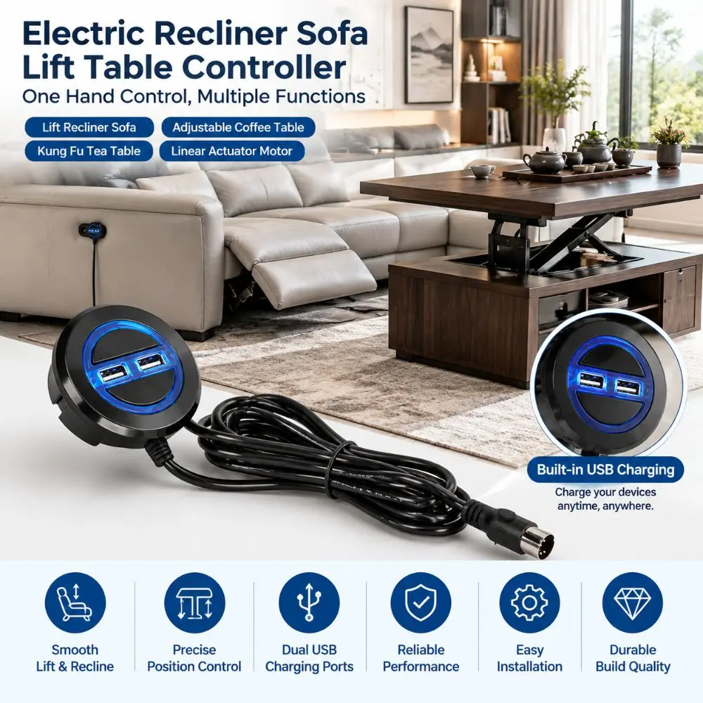 ABS Recliner Hand Controller Black Embedded USB Charging Port Electric Sofa Replacement Hand Control Electric Powered