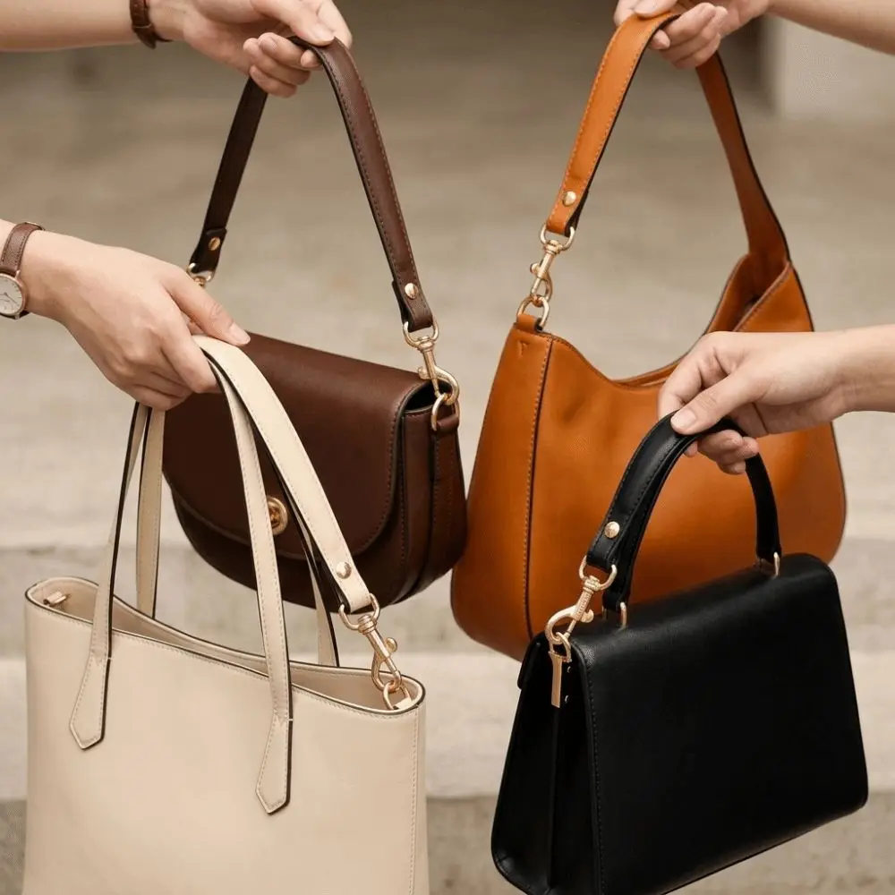 Sturdy Strap Short Shoulder Strap PU Leather+metal Folded Strap Underarm Bag Strap Metal Hardware Handbag Transformation Strap