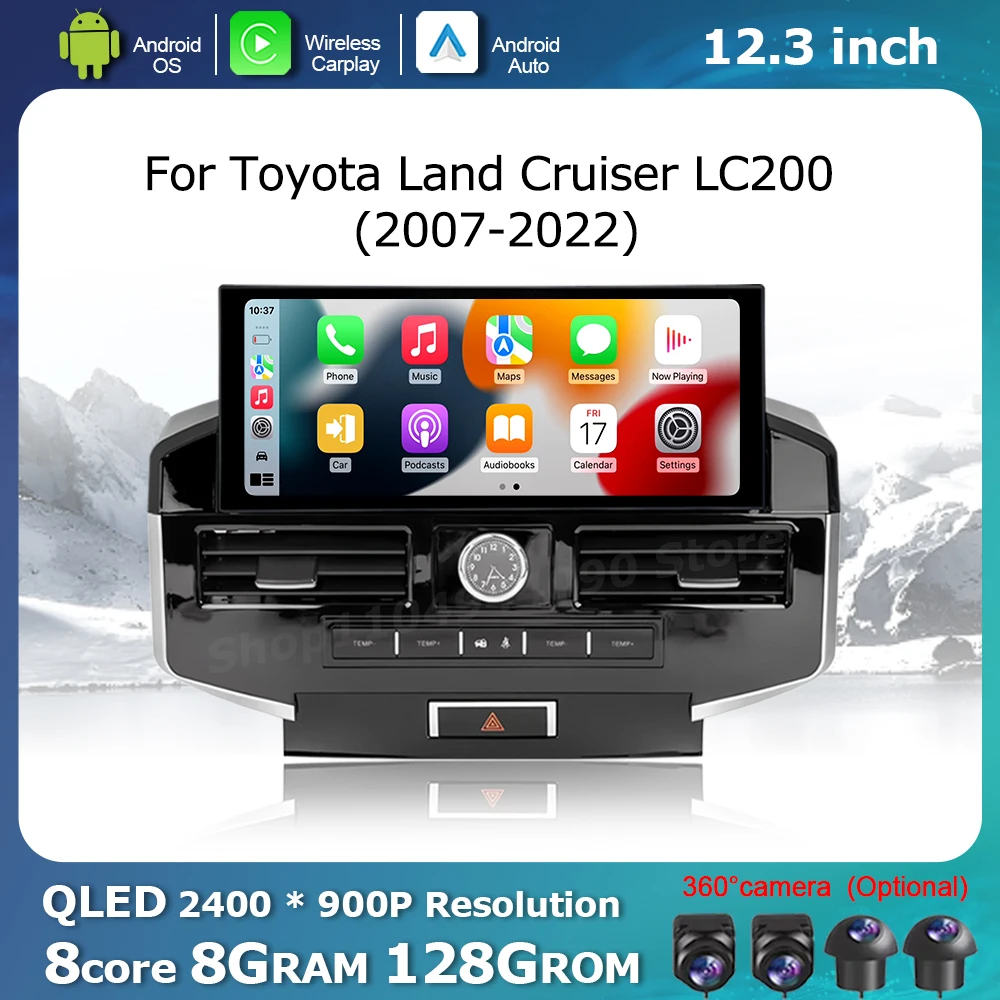 

Carplay Android Auto for Toyota Land Cruiser LC200 2007 - 2022 Car Accessories Display Screen Multimedia Radio Player GPS Navi