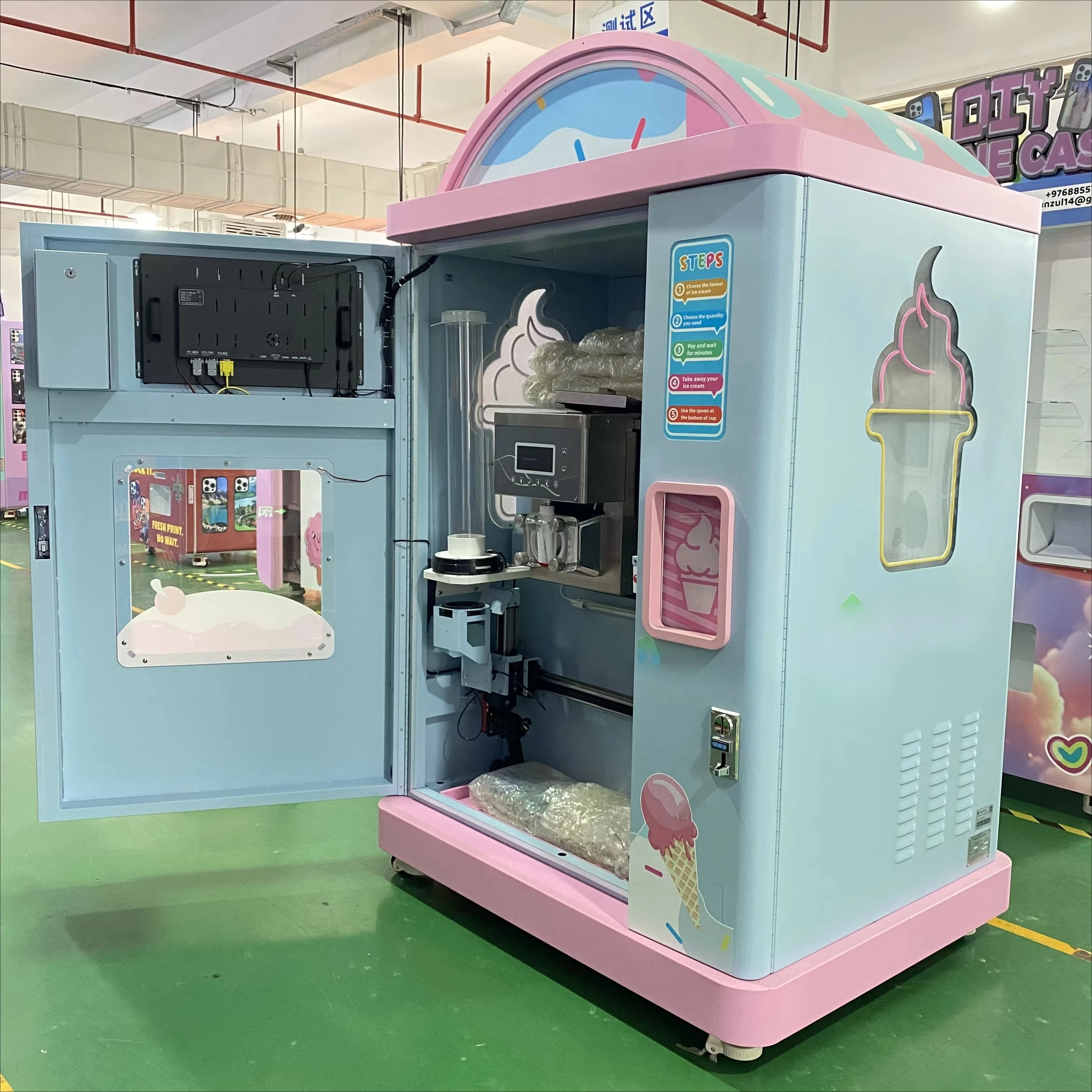 Máquina de Venda Automática de Sorvete Soft Totalmente Automática com Tela Digital Touchscreen Personalizável, Adesivos Decorativos e Função SDK - Sorvete Doce