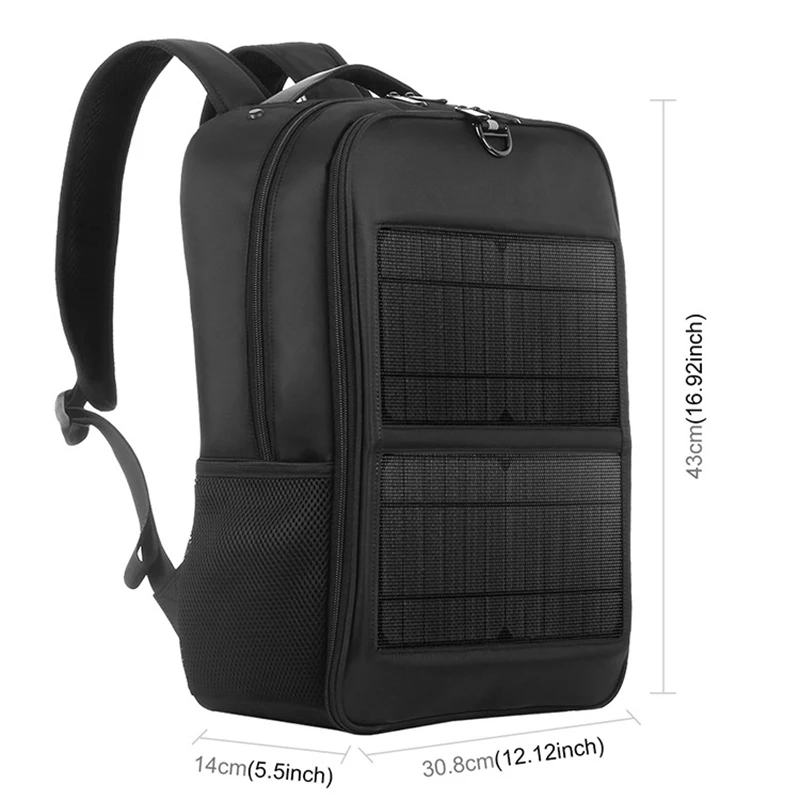 Mochila de carregamento solar de nylon repelente de água para viagem, esportes ao ar livre, lazer, montanhismo