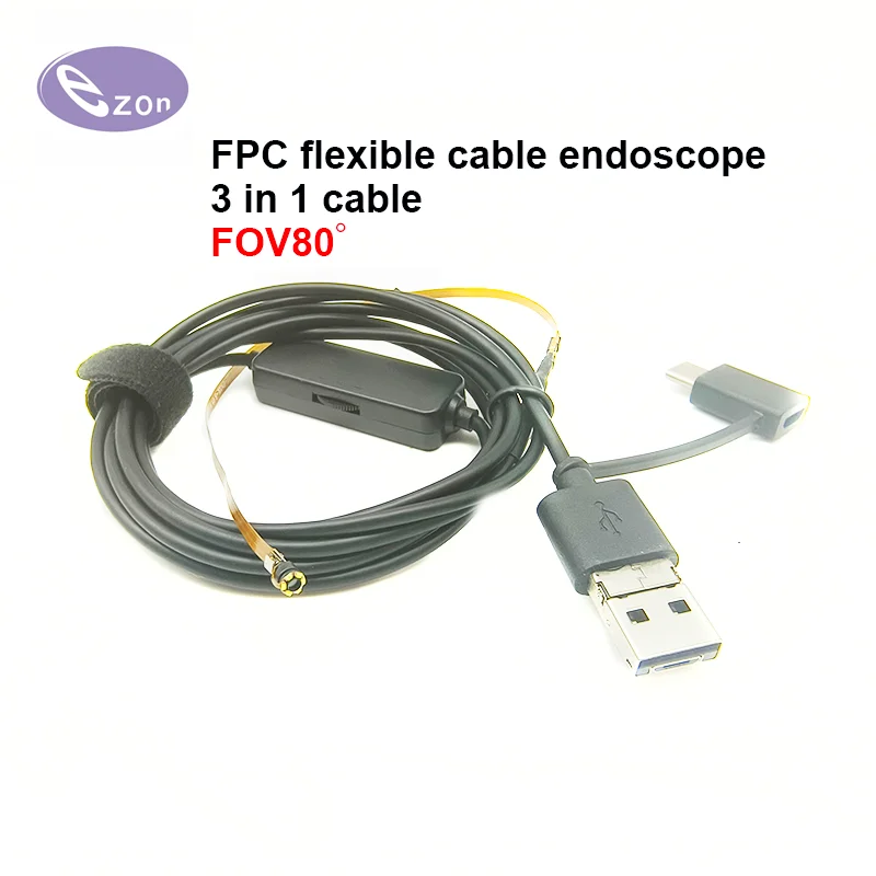 Cámara endoscópica industrial, cable flexible FPC 3 en 1 de 1MP, FOV80, USB, EZ-EN35L-S