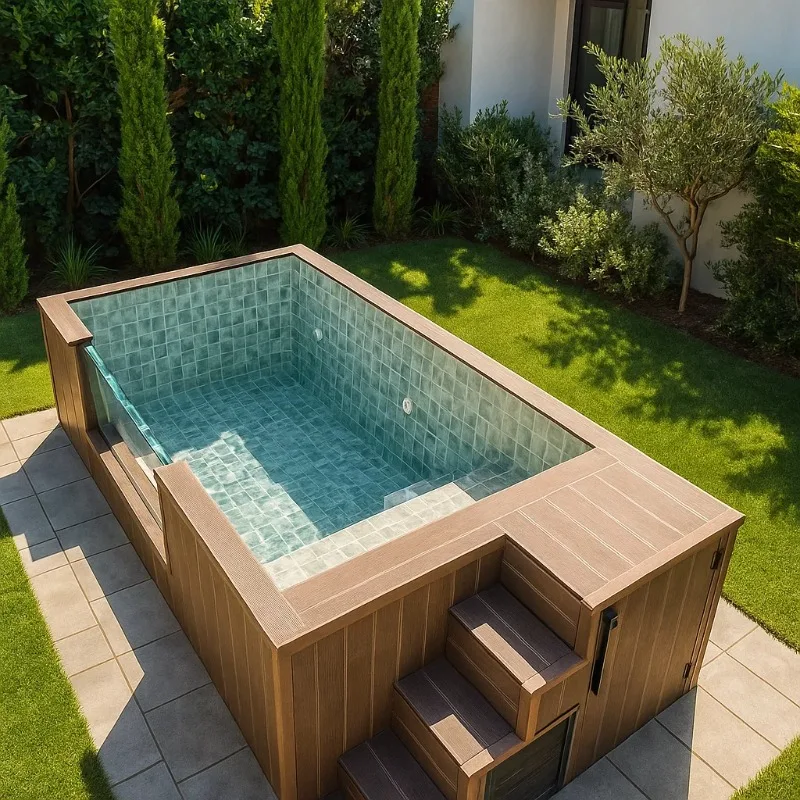 Small Size 20ft 40ft Family Prefab Container Wood Garden Spa Pool Plunge Fiberglass Outdoor Above Ground Swimming Pool