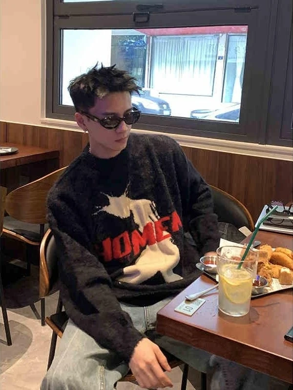 

Laid-ba Sle Fur Knit Sweater Men's Loose Fit round Ne Casual Comfortable Polyester Fiber Autumn Winter Top