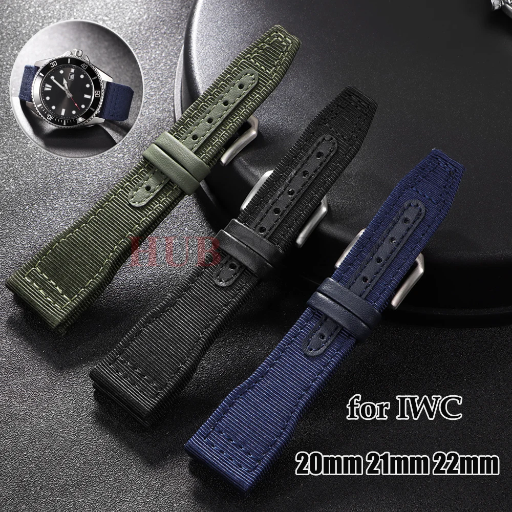 20 مللي متر 21 مللي متر 22 مللي متر حزام ساعة نيلون ل IWC الطيار حزام مقاوم للماء الرياضة قماش حزام الساعات جلد البقر حزام المعصم للرجال النساء سوار #1
