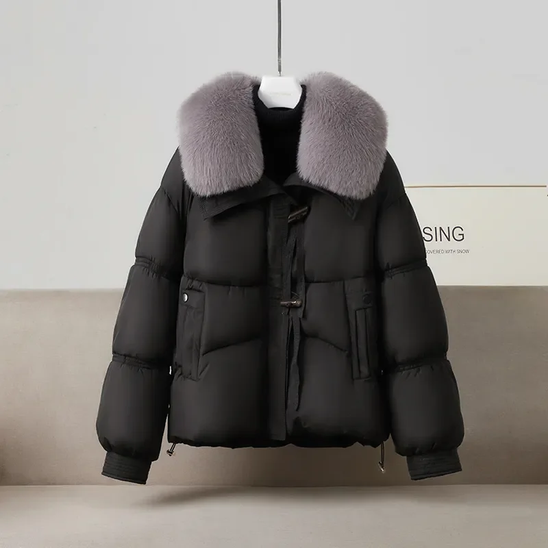 

Winter New Fashion Big Fur Collar Down Cotton Jacket Women Parkas 2026 Korean Loose Thick Warm Short padded Coat Female T1613