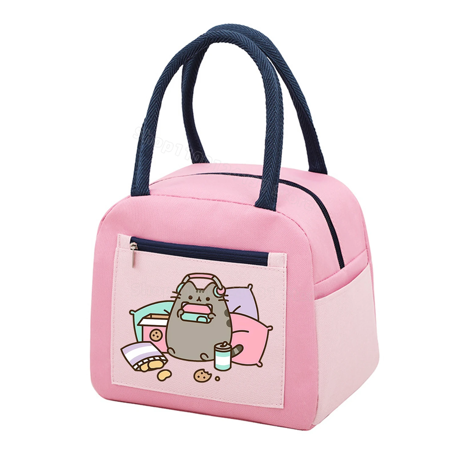 Pusheen Cat Insulated Lunch Bag for Kid Kawaii Handheld Thermal Bag Portable Lunch Bags Anime School Lunch Bag Pack Xmas Gift