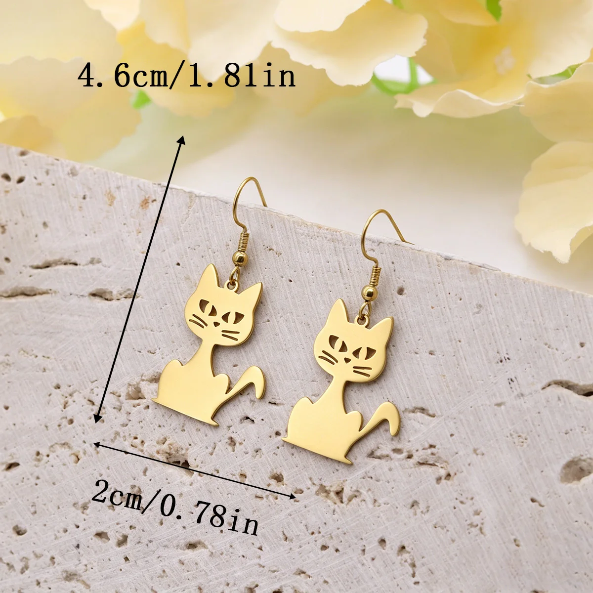Kinitial Sitting Cat Dangle Earrings Stainless Steel Long Tassels Drop Earrings Cute Kitten Animal Jewelry Gifts For Women Girls
