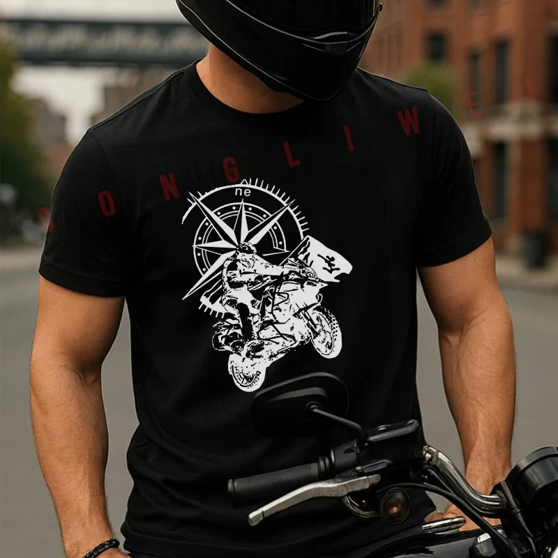 

Retro Motomontanha Graphic T Shirt Summer Creative Short Sleeved Casual Tee Men Women Streetwear Loose T-shirt