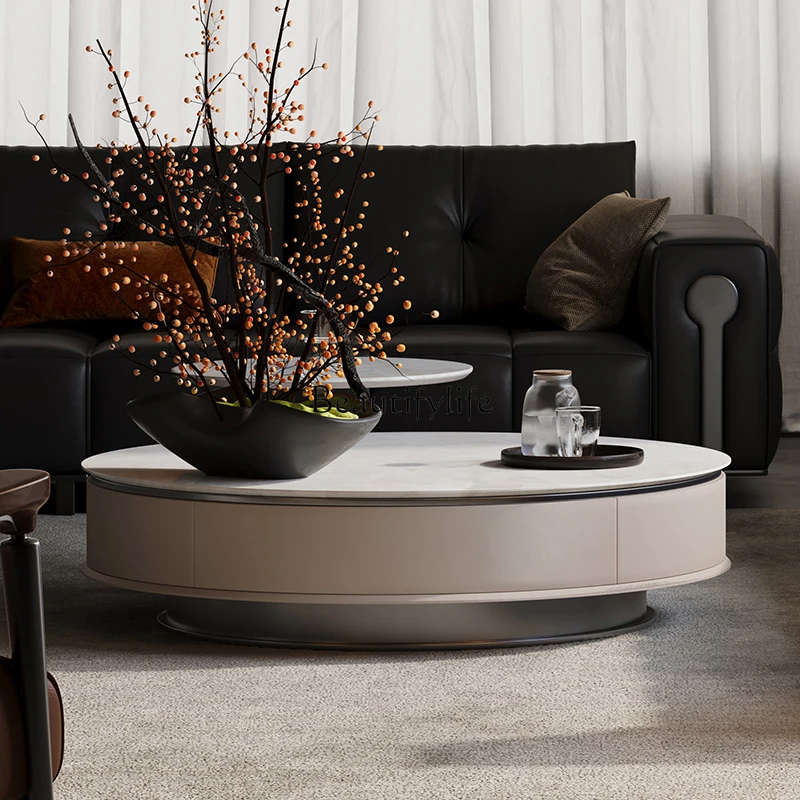 04 طاولة قهوة مستديرة من الرخام الطبيعي الفاخر الخفيف الإيطالي لغرفة المعيشة المنزلية طاولة قهوة بحجم عالي الإحساس مزيج 2024 جديد #4