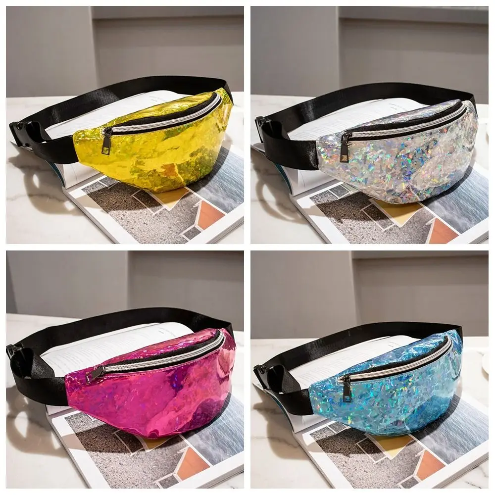Fashion Elegant Laser Fanny Pack Dazzling Colours Large Capacity Holographic Belt Bag Nylon Colorful Hip Bag Party