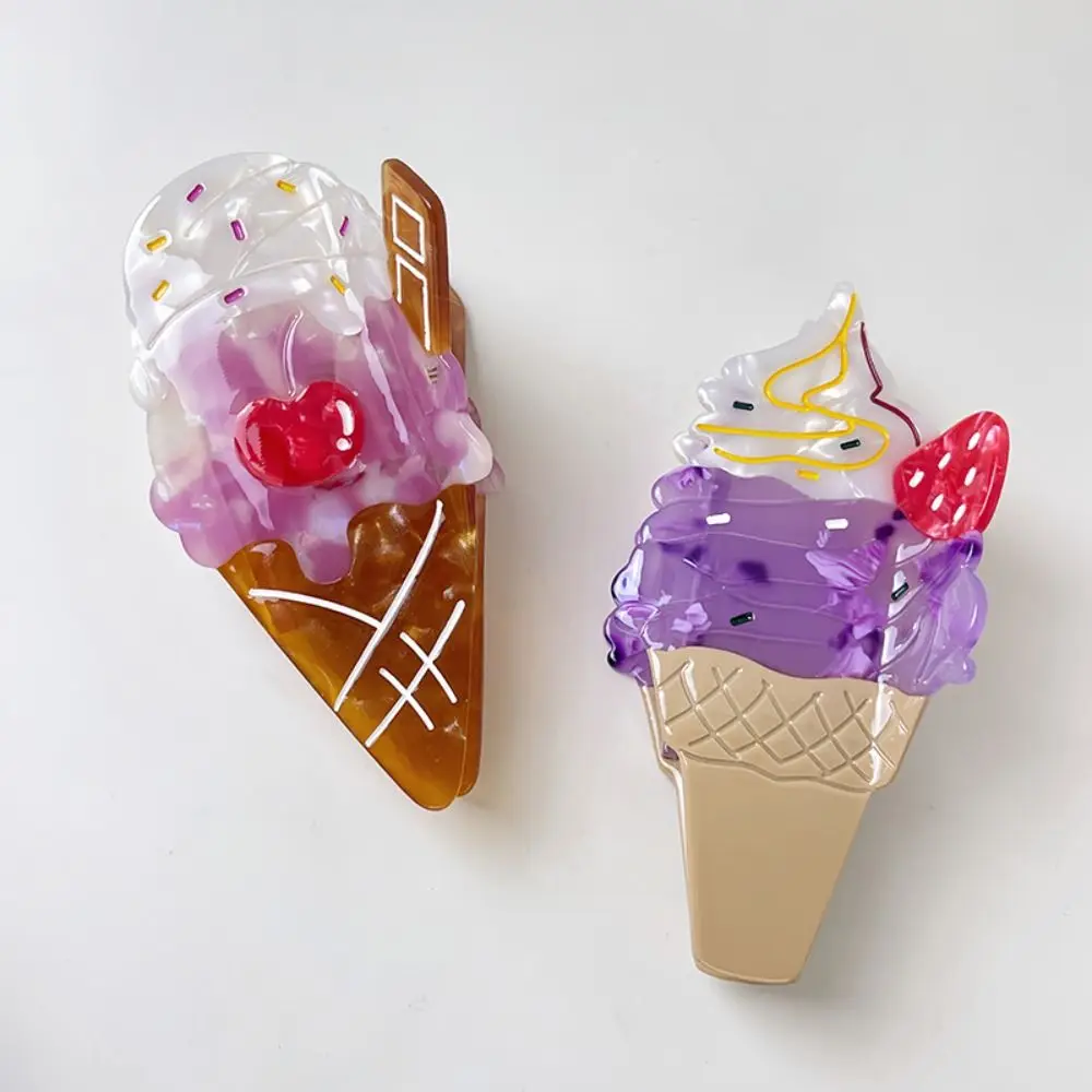 

Headdress Cute Ice Cream Shark Clip Acetic Acid Summer Ice-cream Cone Hair Claw Colorful Sweet Delicious Food Claw Clip Female