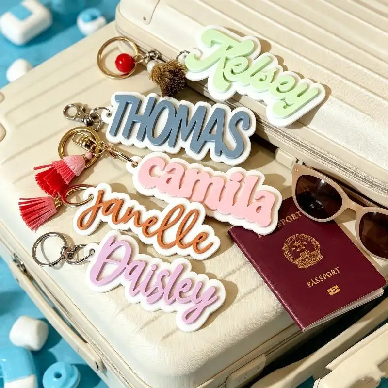 Custom Acrylic Name Keychain 1Pcs Cute Dot Cross Two-Tone Letter Style Lightweight Charm for Teacher Appreciation Gift