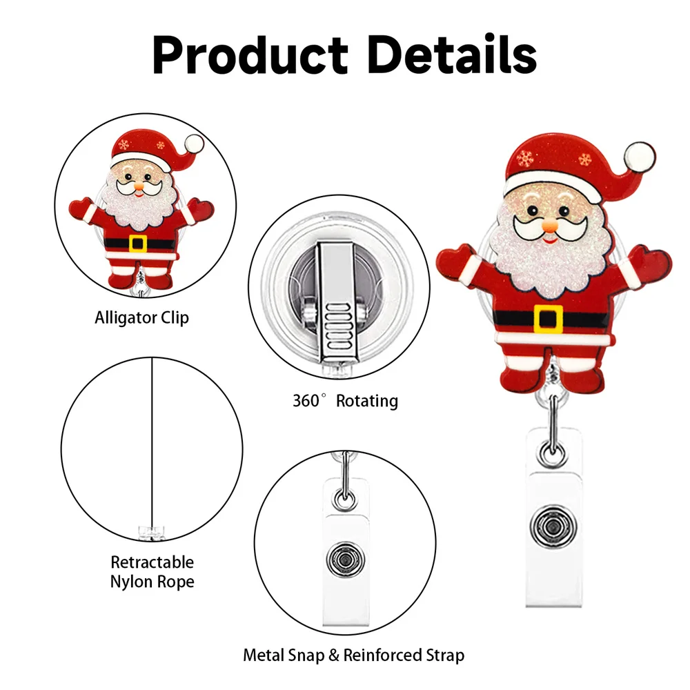 Christmas Shiny Acrylic Medical Supplies Cute Doctor Nurse Retractable Badge Reel Id Card Holder Exhibition Enfermera Name Card