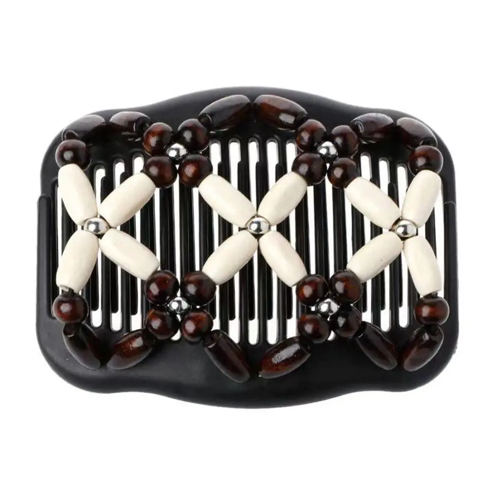 

New Plastic Double Row Comb Wood Put in a hairdo Hair Comb Magic Wood Beads Hairpin Women