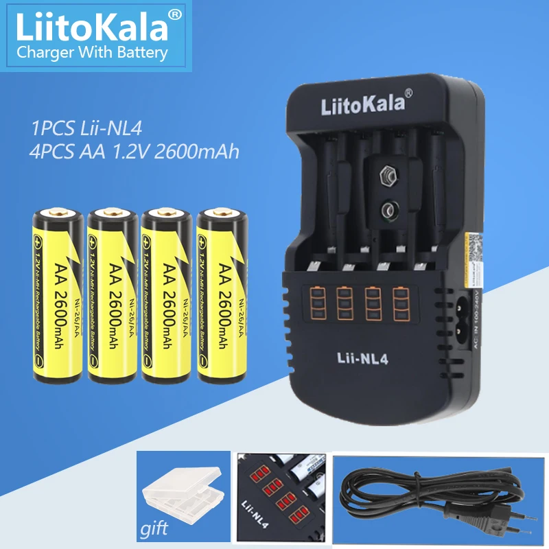 4 sztuk LiitoKala 1.2V AA 2600mAh/AAA 1000mAh Ni-MH akumulator do pistolet termiczny zdalnie sterowana mysz bateria do zabawek + NL4