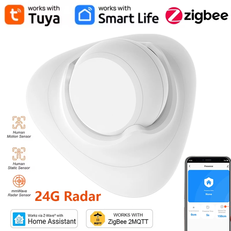 

Умный датчик присутствия человека Tuya Zigbee, 24G, радарное обнаружение MmWave, обнаружение яркости/расстояния, 2mqtt, поддержка домашнего помощника