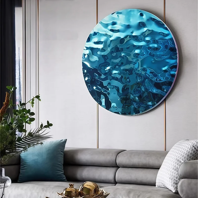 

Round Corrugated Mirror Metal Background Wall Decoration, Stainless Steel Pendant, Living Room, Bedroom, Villa Wall Decoration