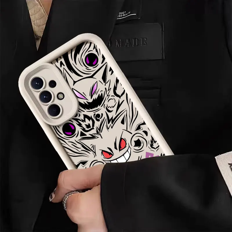Gengars Ghost P-Pokedexs Case For Samsung Galaxy A27 A57 A56 5G A37 A36 A17 A07 A26 A16 A06 A55 A52 A14 A73 A34 Protective Cover
