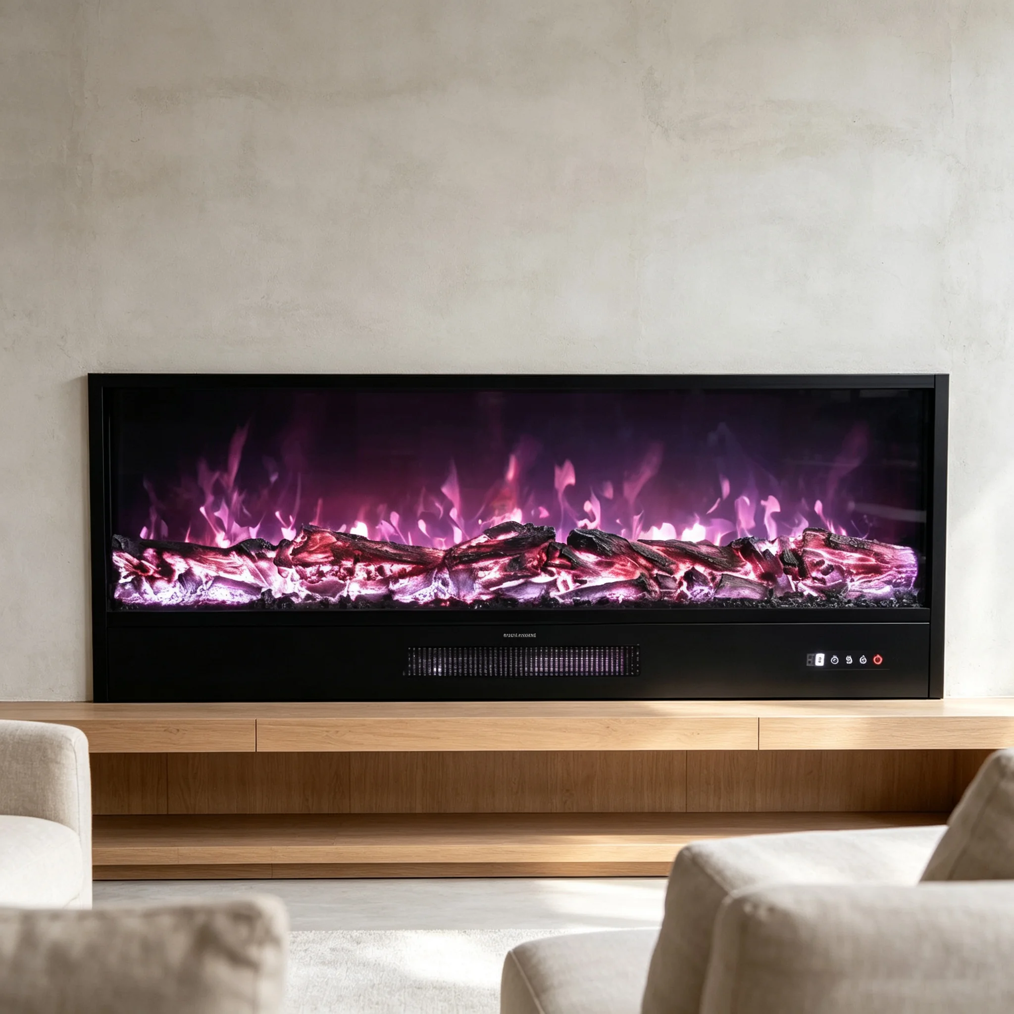 60 Inch Electric Fireplace Heater Recessed Built-in Linear Modern Ventless TV Stand Timer 5 Flame Speed Control for Living Room