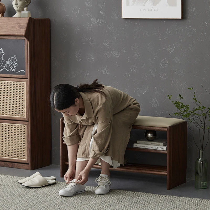 

Сменный стул для обуви из черного ореха для дома, шкафчик для обуви, встроенный стул, скандинавский вход для сидения