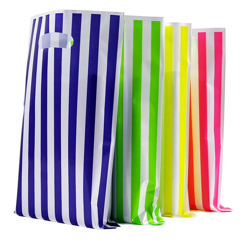 10pcs/set Stripe Wedding Gift Bag Party Supplies Plastic Loot Bags Birthday Party Deco Kids Favors Baby Shower Gifts Food Candy