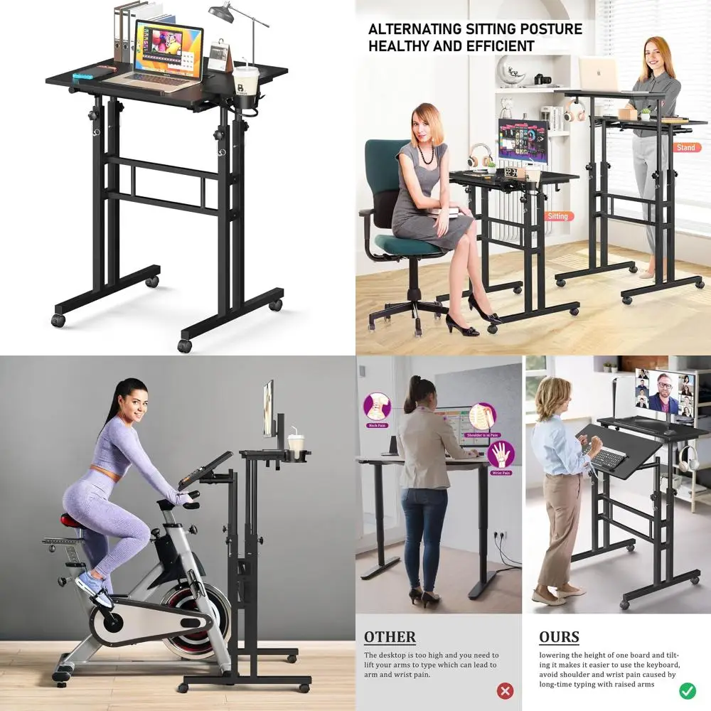 

Portable Adjustable-Height Desk on Wheels for Standing and Walking, Suitable for Tall Users
