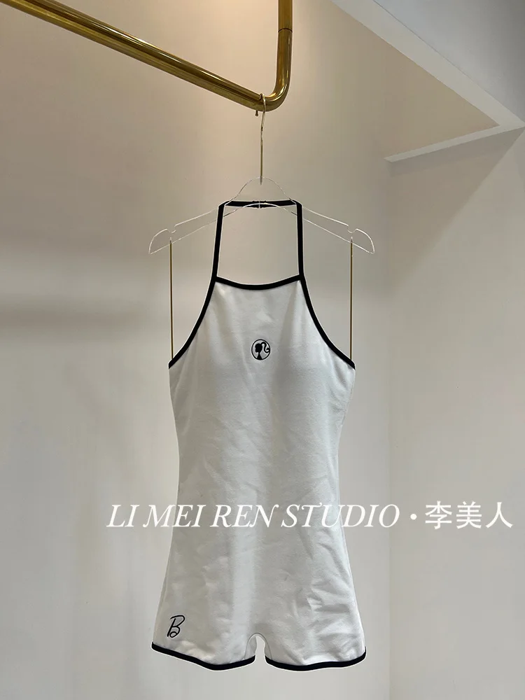 

New college style white suede tank top one-piece flat angle swimsuit