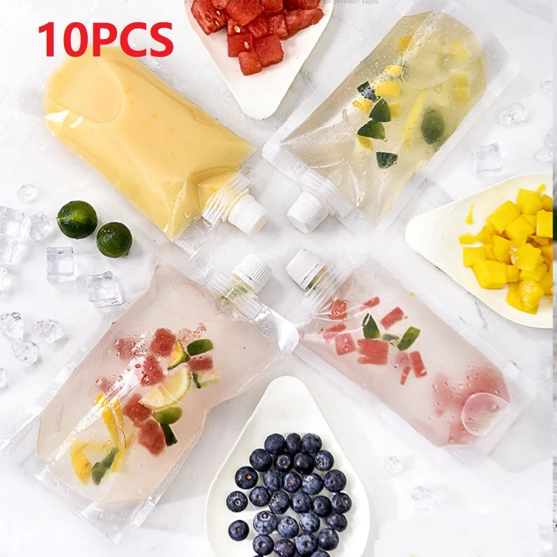 10pcs Transparent Travel Portable Packaging Bag Lotion Cosmetics Storage Bag Soybean Milk Drink Nozzle Bag Large Caliber Sealing