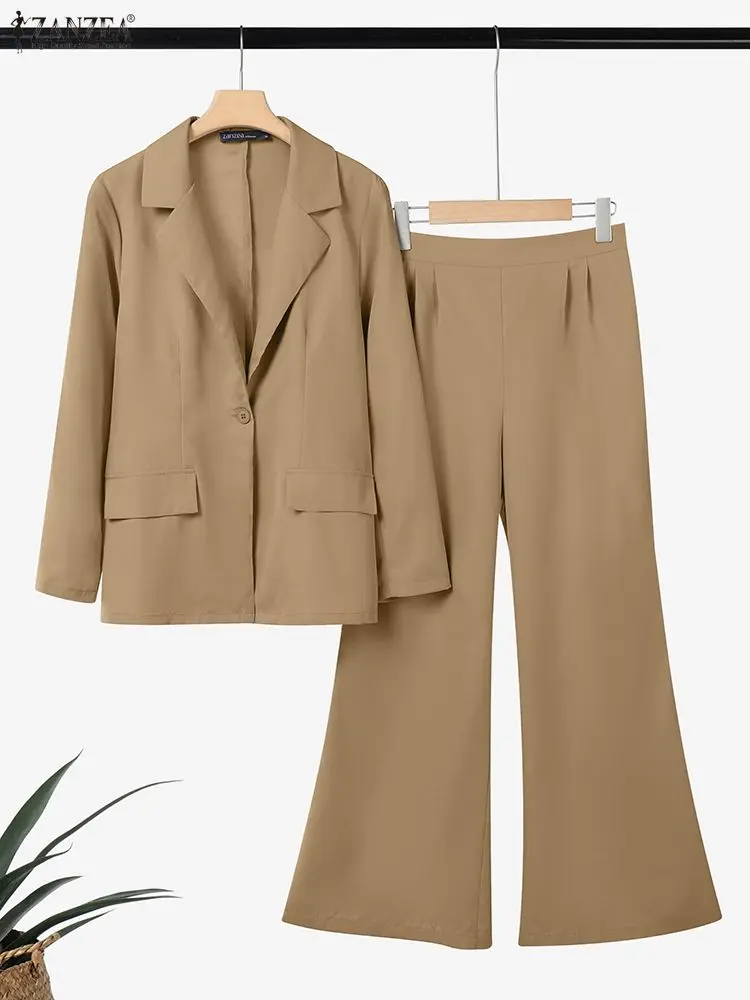 أزياء الخريف 2 قطعة مجموعات ZANZEA ملابس النساء 2025 أنيقة طويلة الأكمام السترة معاطف بانت مجموعات أنيقة الصلبة OL العمل رياضية #4