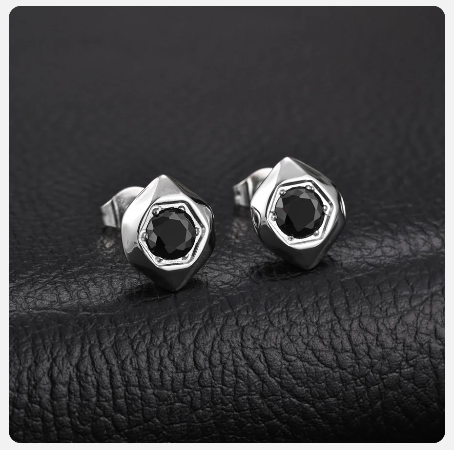 Vnox Edelstahl-Ohrstecker mit schwarzem Zirkon, geometrisch, für Herren, unregelmäßiger Sechseck-Ohrstecker, Einzelpaar, Punk-Schmuck, Geschenk – Detail 5