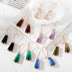 Colored Transparent Trapezium Crystal Earrings Women New Trendy Exquisite Geometric Pendant Earring Wedding Party Luxury Jewelry