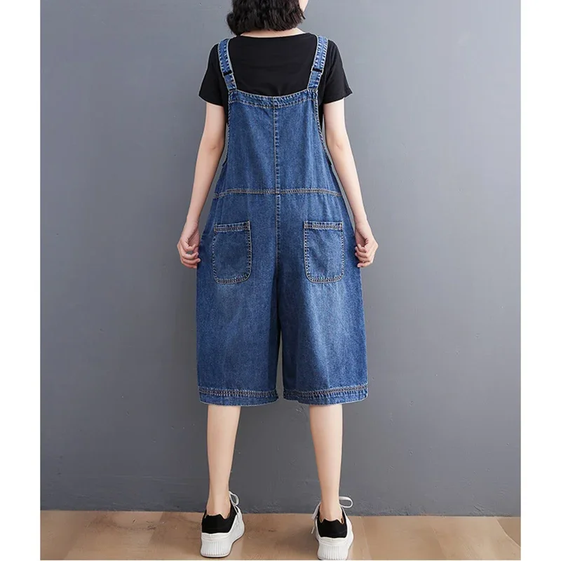Jean à bretelles amples pour femmes, combinaison en jean sans manches, Streetwear d'été, salopette en Denim, Baggy, jambes larges, short en Denim, E6870
