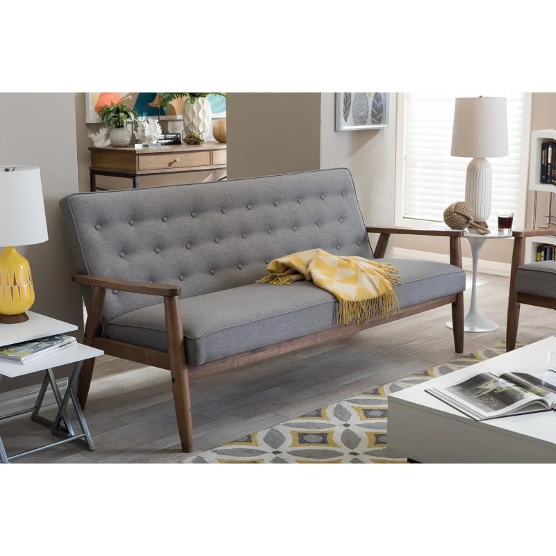 

Mid-Retro 3-Seater Sofa, Fabric Upholstered Wooden Frame, 70.6L x 29.5x 33H, Fade-Resistant & Sturdy Livin