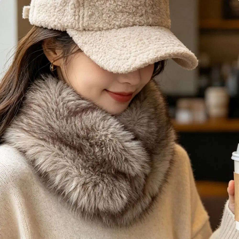 Elegant Thick Magnetic Plush Scarf Neck Warmer Windproof Faux Fur Scarf Soft Texture Washable Fluffy Collar Skiing