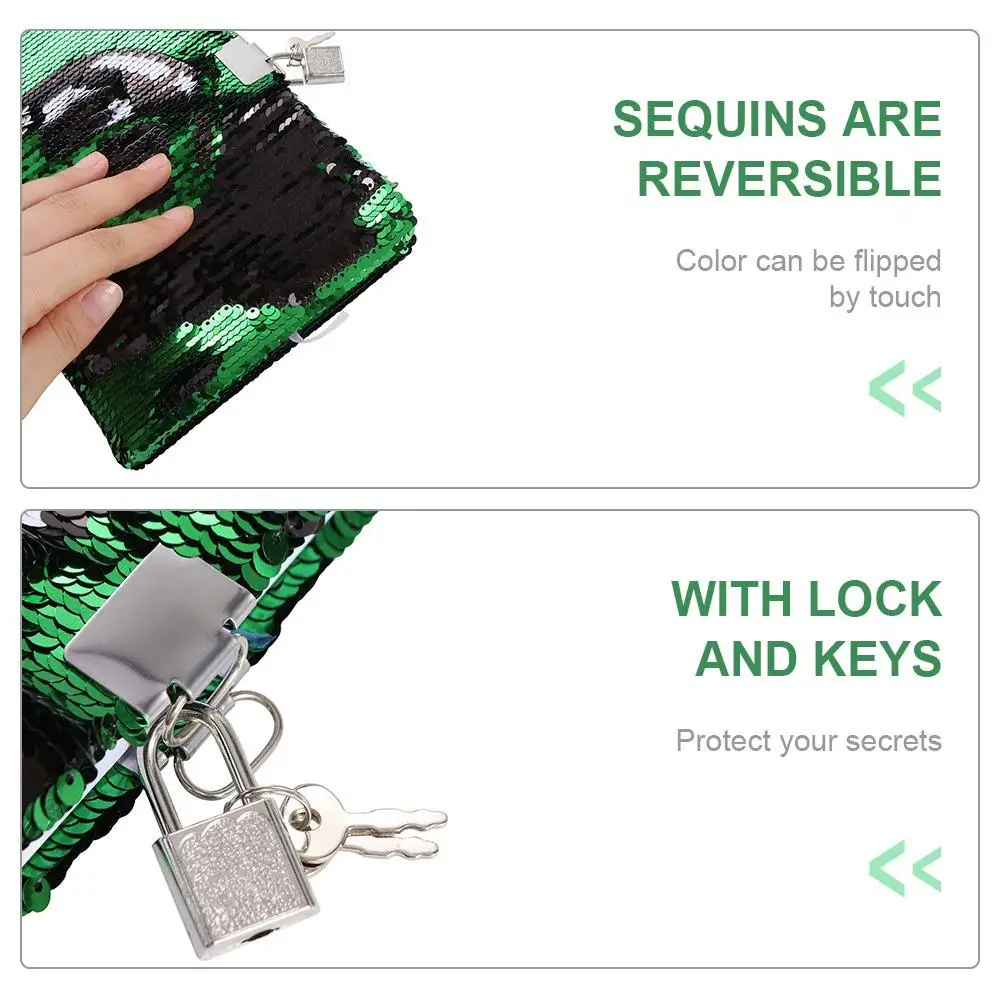 Quaderno da calcio regalo con serratura e chiavi Copertina creativa con paillettes Quaderno con paillettes Blocco note con paillettes reversibile verde per adulti