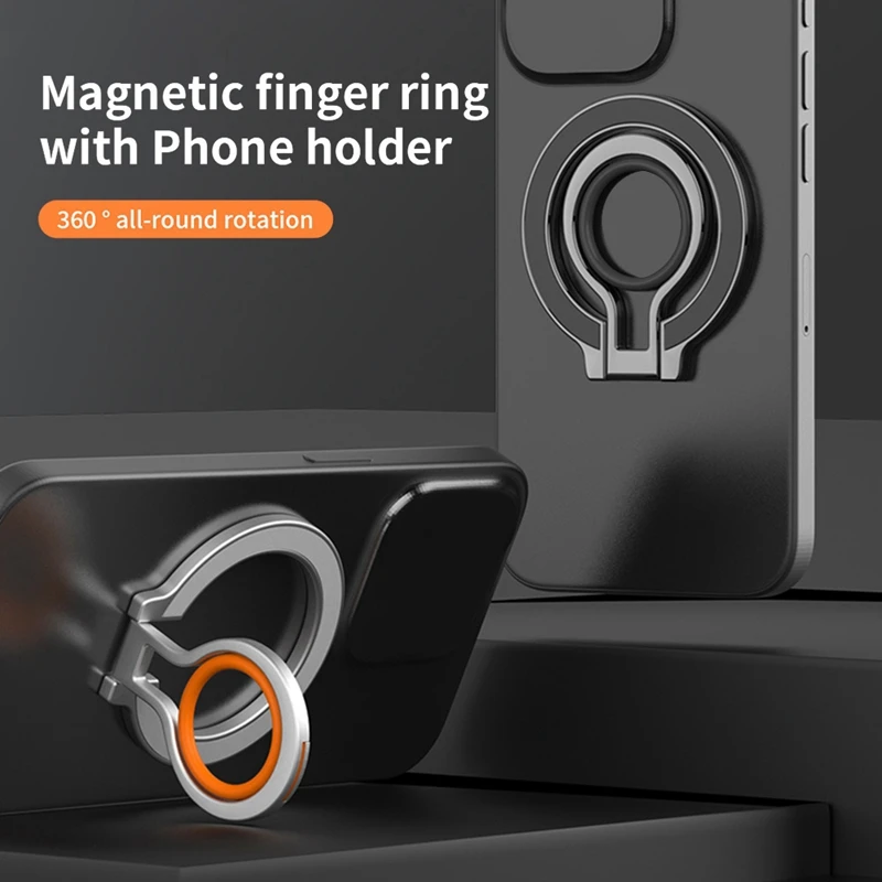 Magnetic Phone Finger Ring Holder Rechargeable Adsorbed 360° Rotating Foldable With Silicone Finger Ring