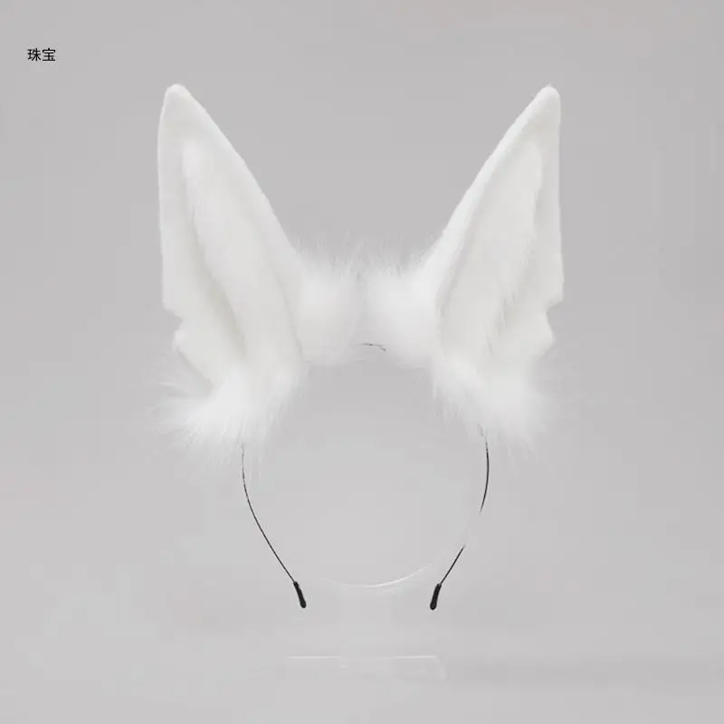 X5QE คอสเพลย์ Furry สัตว์หมาป่าหูผม Hoop เครื่องแต่งกายคอสเพลย์ยาวขนสัตว์ Headpiece สำหรับตกแต่งปาร์ตี้ฮาโลวีน