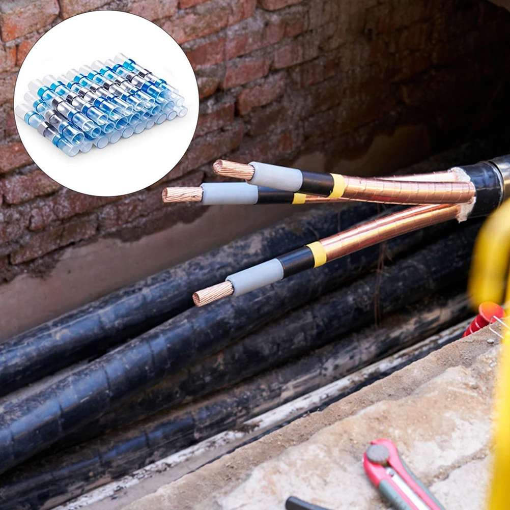 

150Pcs Wire Terminals 16 14AWG Insulated Butt Connectors Blue Heat Shrink Waterproof Electrical Kits Wire End Sealing Connectors