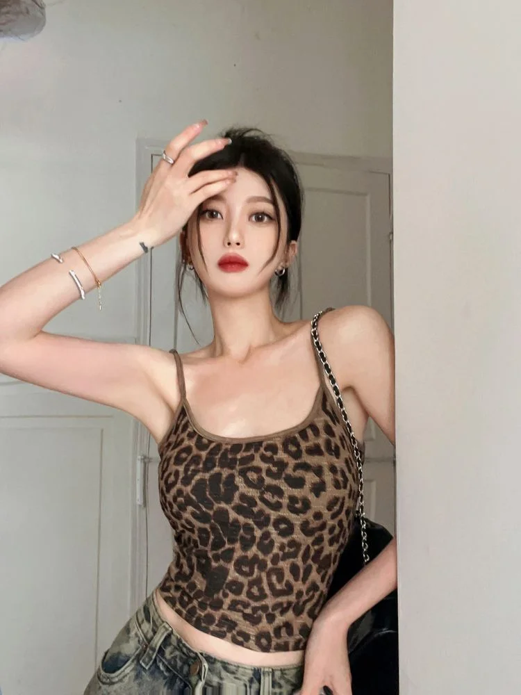 Sommer Neuheit: Damen Leoparden-Print Camisole Tank Top, Sexy Spicy Style, Figurbetontes Crop Top, Ärmellos, Rückenfrei, Basic Cami Tops