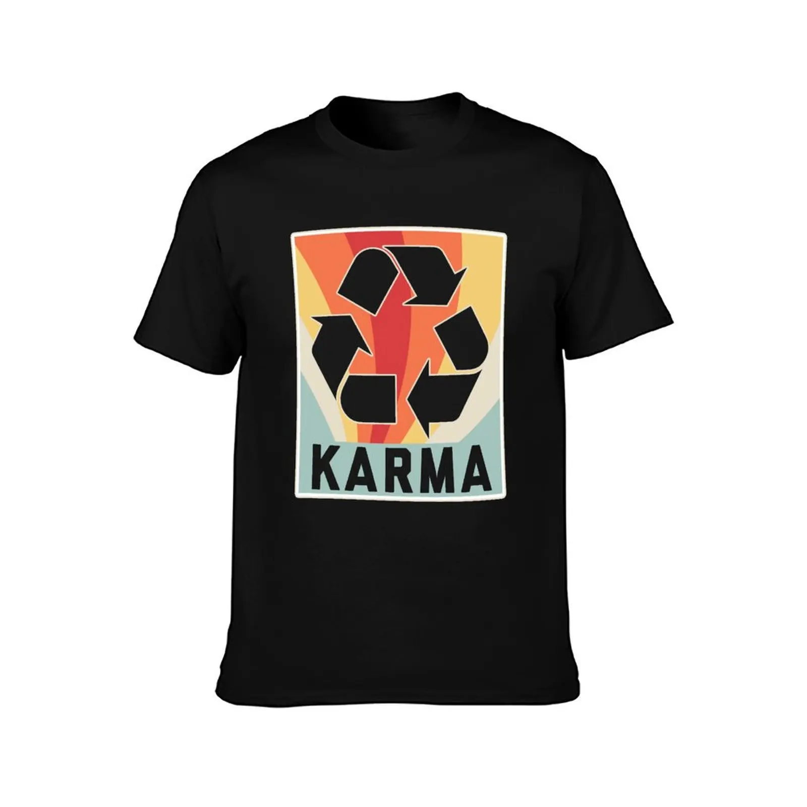 Karma Retro T-Shirt Summer Casual Cotton Tee Oversized Streetwear Tops Vintage Graphic Print Loose Fit Short Sleeve
