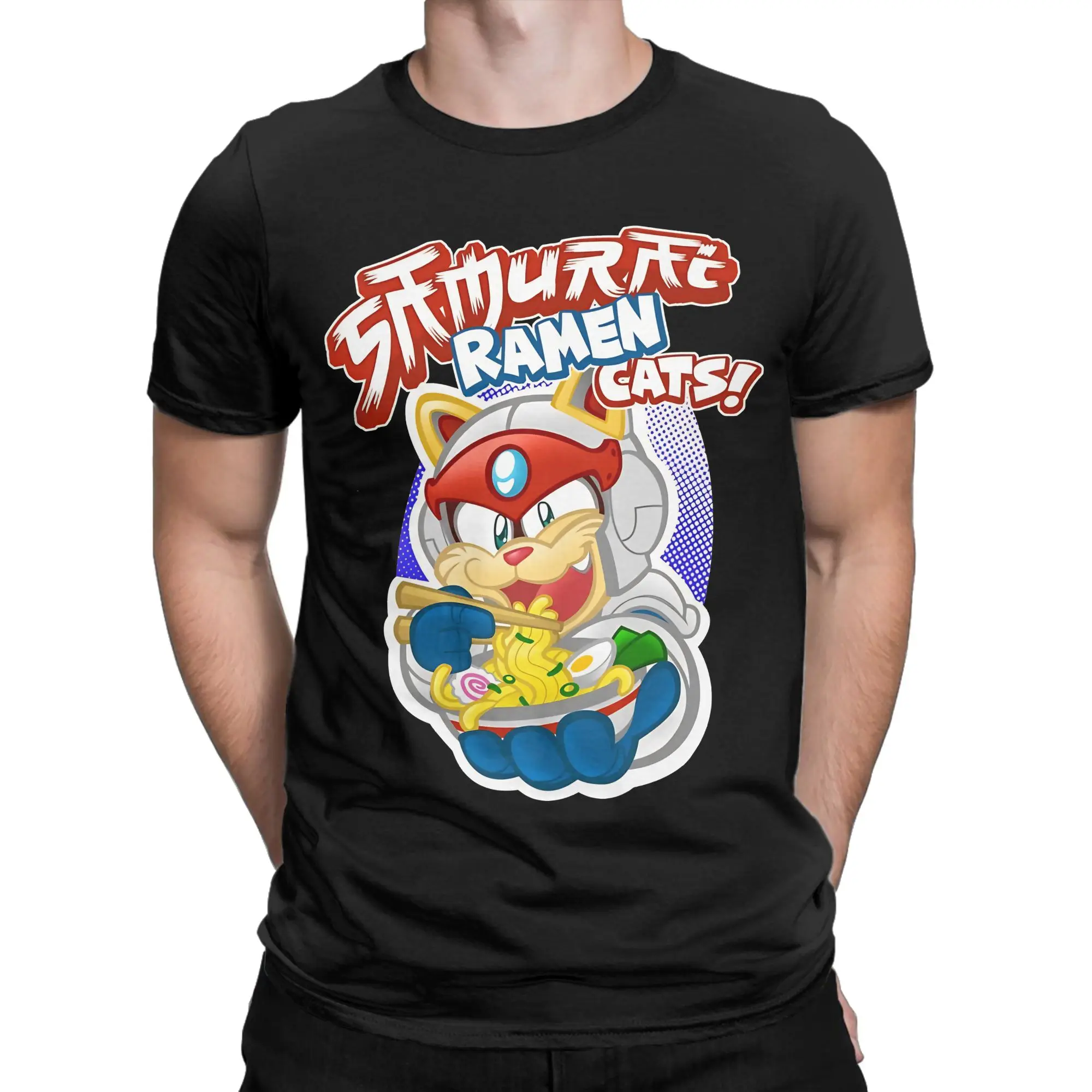 Samurai Pizza Cats Ramen T-Shirts for Men  Funny 100% Cotton Tee Shirt O Neck Short Sleeve T Shirt Summer Clothing