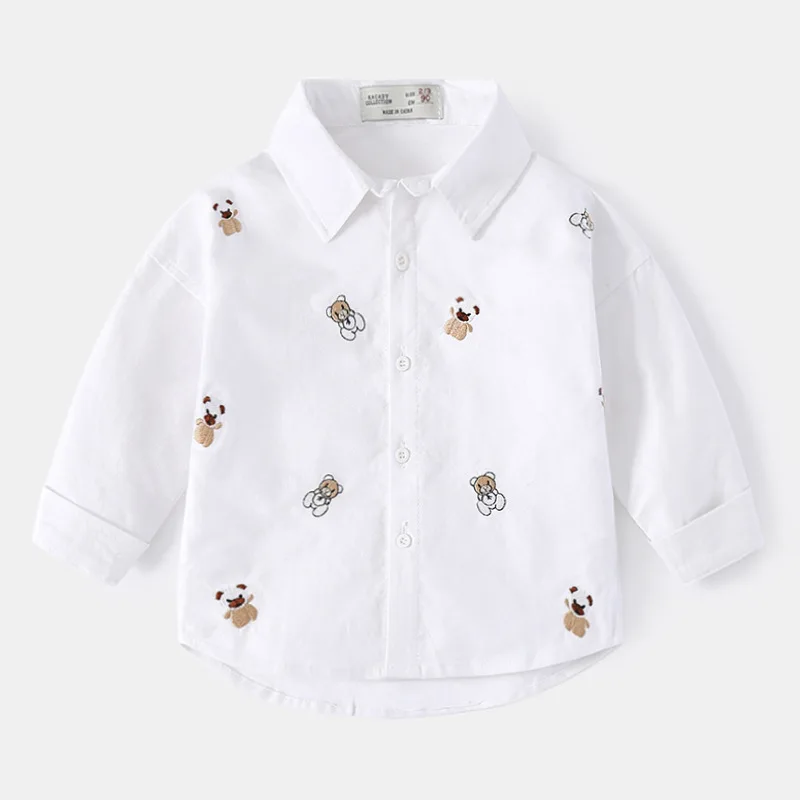 Children\'s Cartoon Shirts 2023 Spring Autumn Baby Lapel Blouse Korean Version Kids Full Print Boys Long Sleeves Cotton Shirt